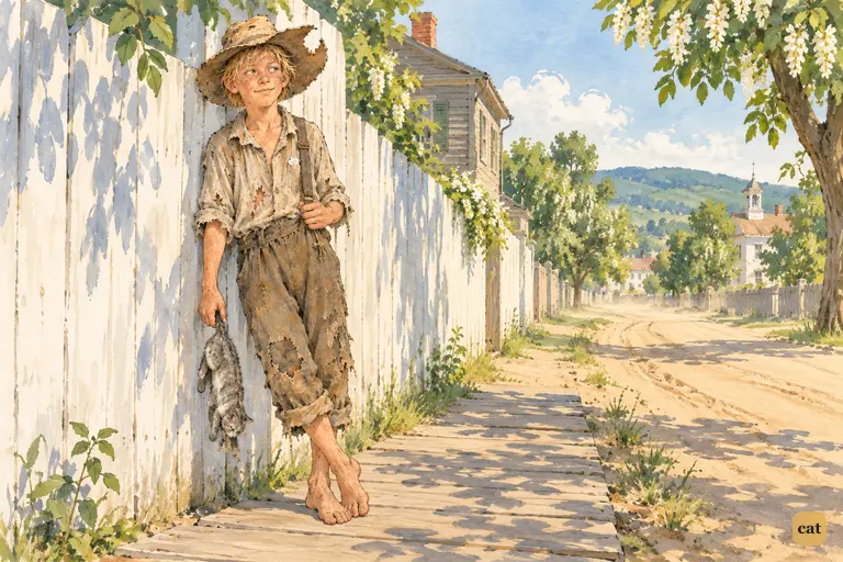 On the morning road to school, Tom comes upon Huckleberry Finn, the village outcast.