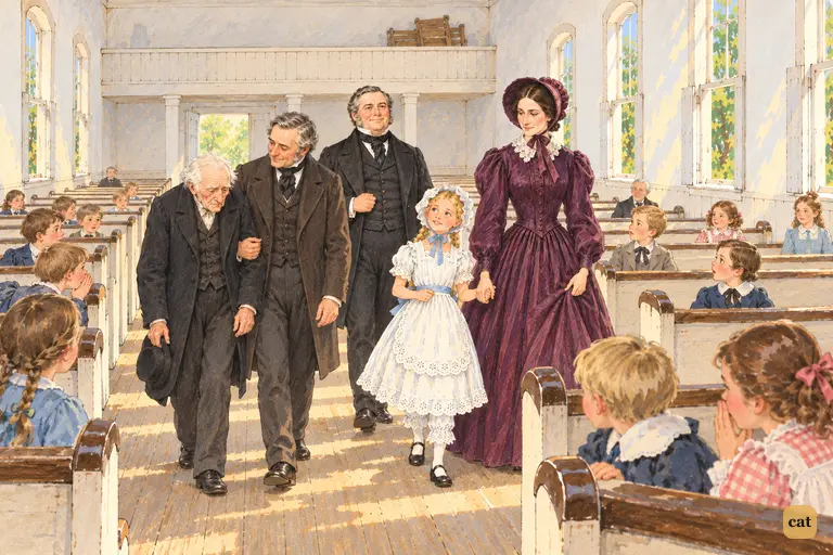 The Thatcher visitors walk up the church aisle as every child turns to stare
