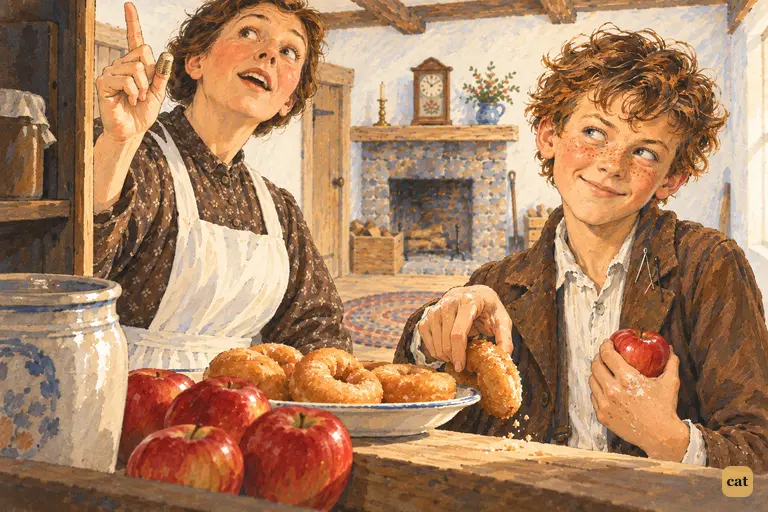 Aunt Polly lifts her finger to Heaven as she ends her lecture on virtuous effort.