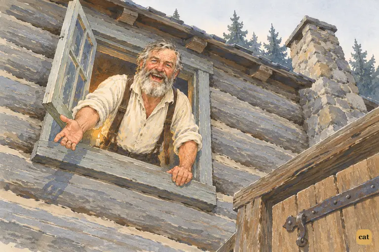 Before dawn, the old Welshman leans from his upper window to welcome the boy at his door