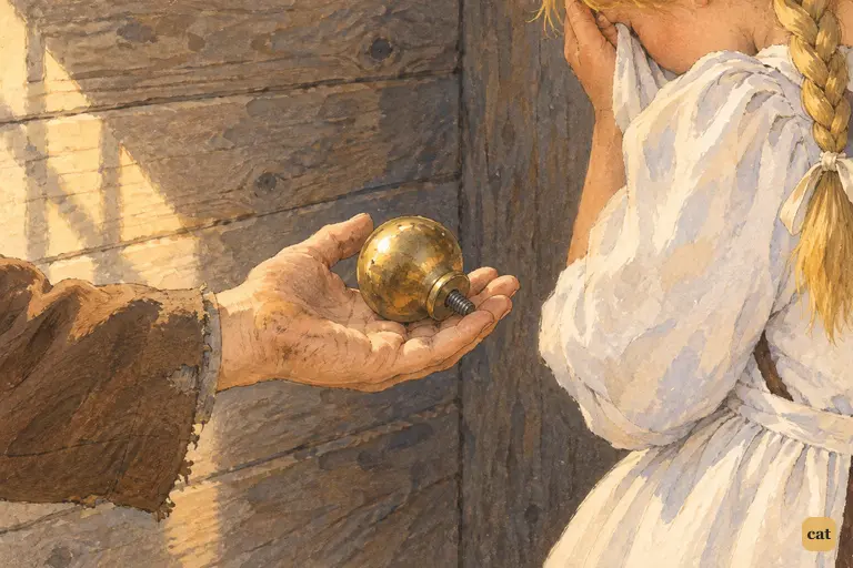 Tom shows the sobbing Becky his most precious treasure, a brass andiron knob
