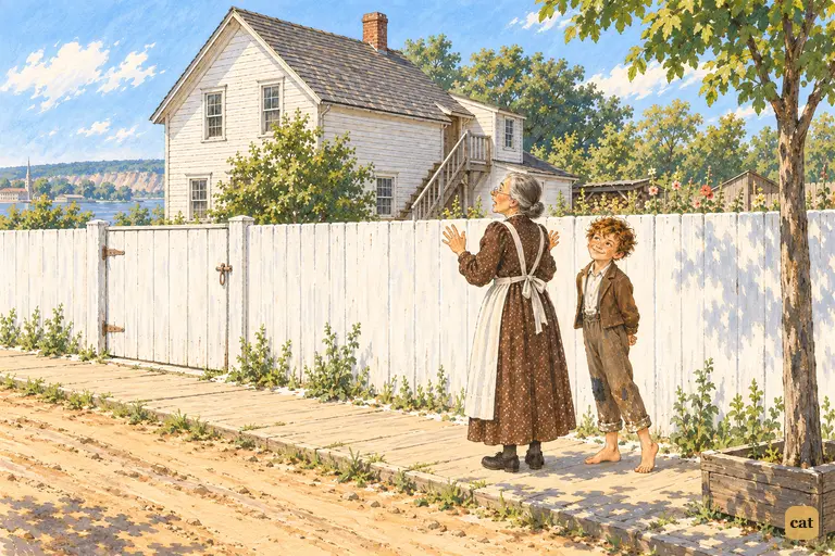 Aunt Polly stops dead before the whole thirty-yard fence, whitewashed coat over coat