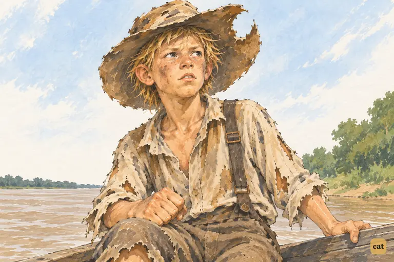 On the flatboat, Huck clenches his fist and vows to follow Injun Joe alone in the dark