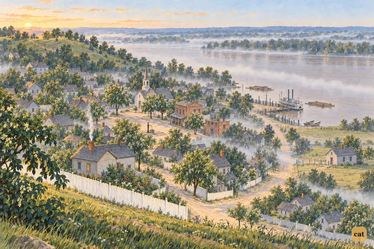 A quiet, sleeping village at dawn, seen from Cardiff Hill.