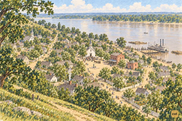 The sleepy river village lies still in the summer noon heat.