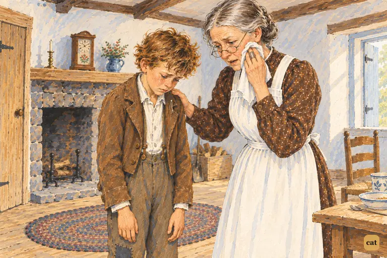 Aunt Polly doesn't punish Tom after breakfast.