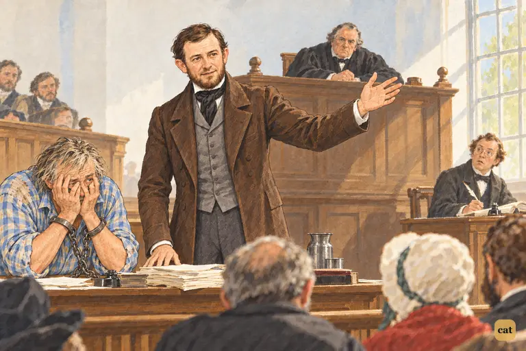 Muff Potter's lawyer, silent until now, rises at the defence table and calls a surprise witness.