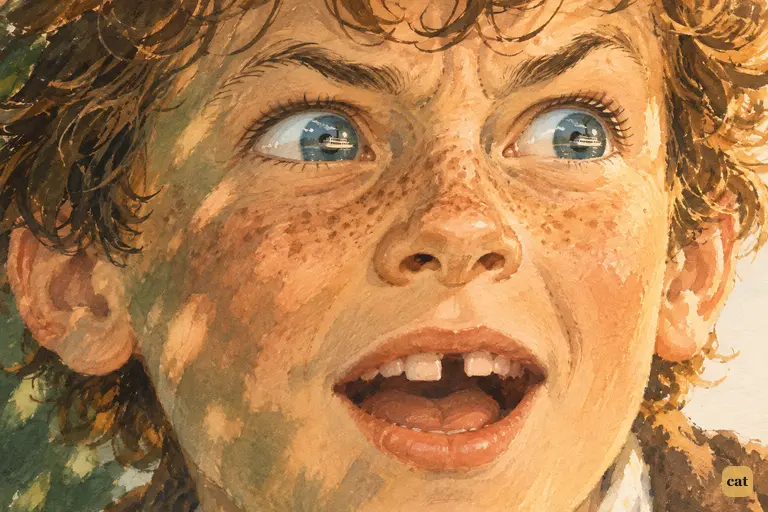 In an extreme close-up, Tom's eyes open wide as he works out who has "drownded".