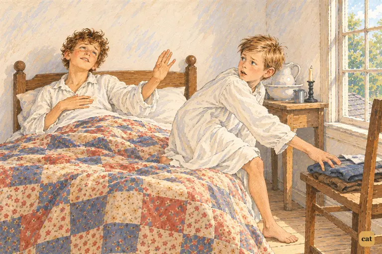 Tom plays the dying martyr, forgiving everybody, as a frightened Sid grabs his clothes