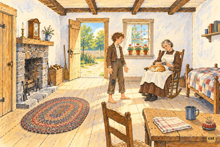 On a drowsy summer afternoon, Aunt Polly nods over her knitting with the cat in her lap