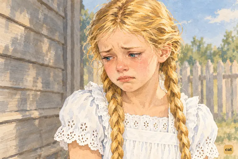 Becky Thatcher stands alone in the empty schoolyard where she quarrelled with Tom