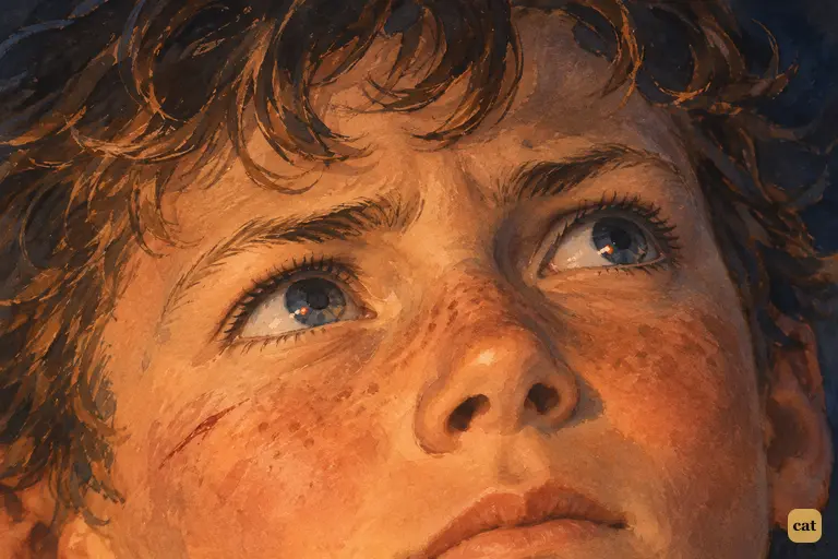 Tom lies awake by the dying campfire on Jackson's Island, his eyes wide open in the dark.