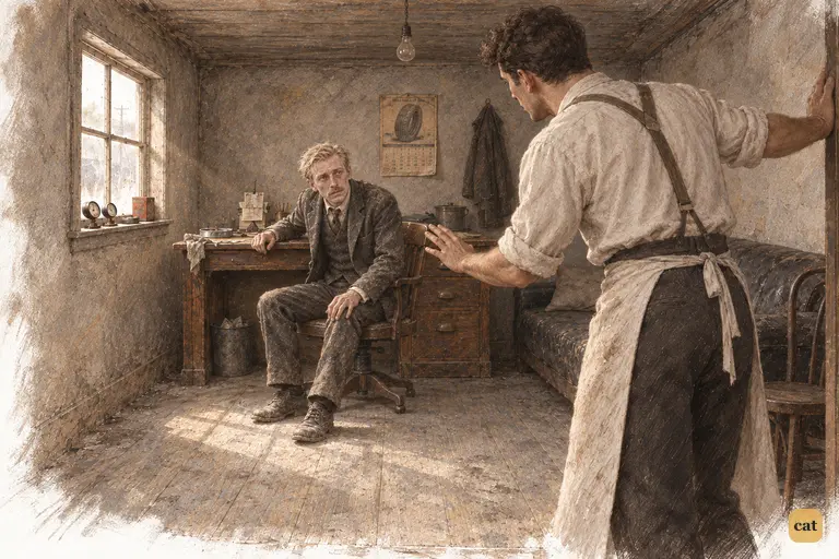 Michaelis finds George Wilson really sick, pale and shaking in the dusty garage office