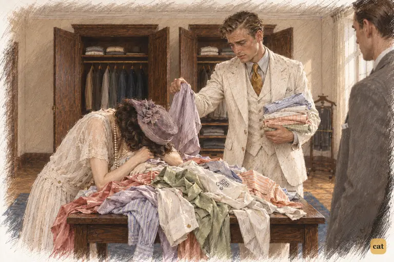 Daisy buries her face in the bright heap of Gatsby's shirts and sobs.