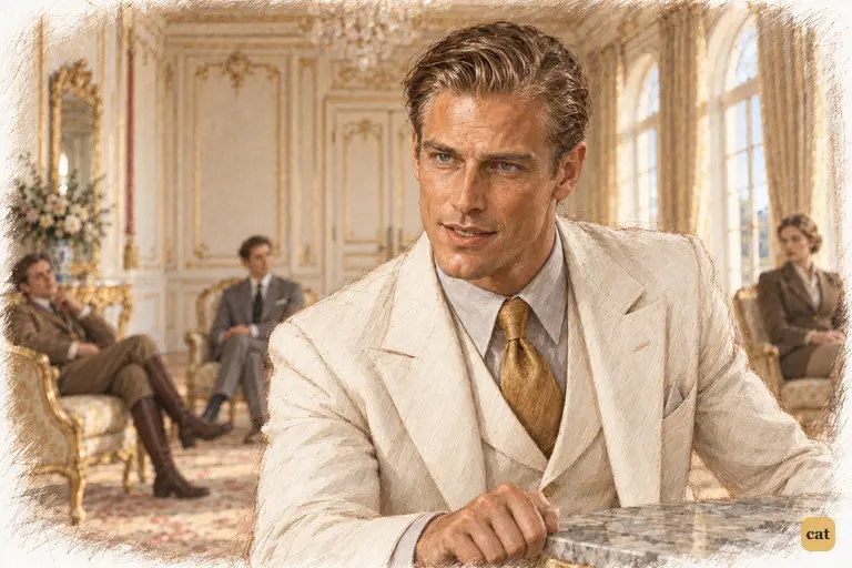 Gatsby leans over the marble table and tells Tom Buchanan he knows his wife