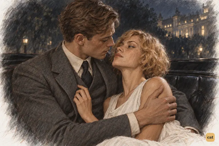 Night in Central Park: in the open victoria, Nick draws Jordan up close to his face a second time.