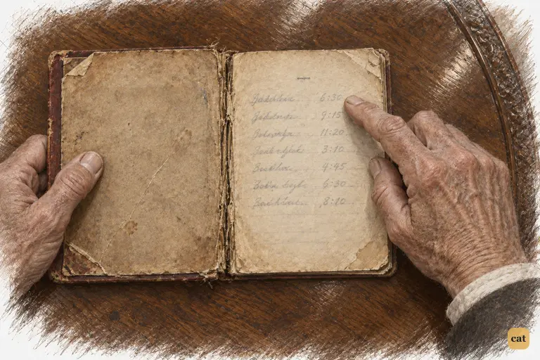 Mr. Gatz rests a finger on young James Gatz's 1906 schedule in Hopalong Cassidy