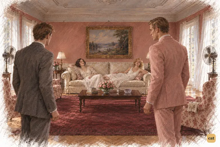 Nick and Gatsby step out of the broiling noon into the Buchanans' dark, cool salon.