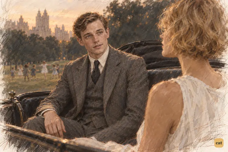 In the open victoria at dusk, Nick turns to Jordan, stunned by how small Gatsby's request is.