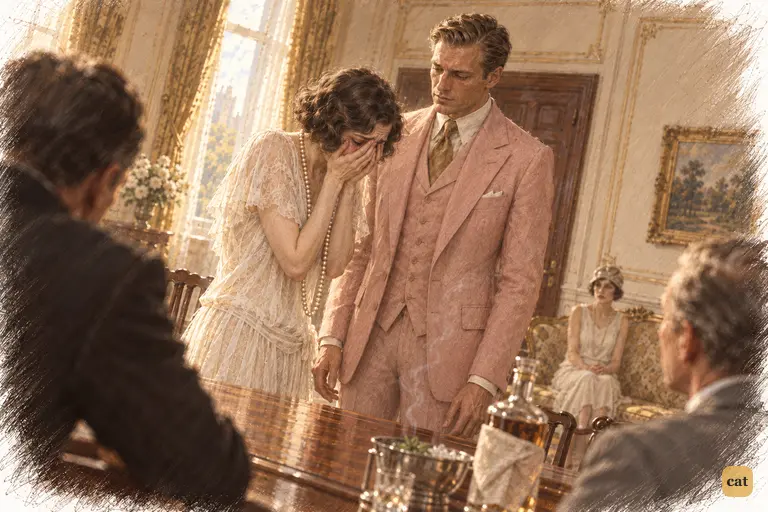 Daisy sobs that she loved them both as Gatsby stands frozen beside her