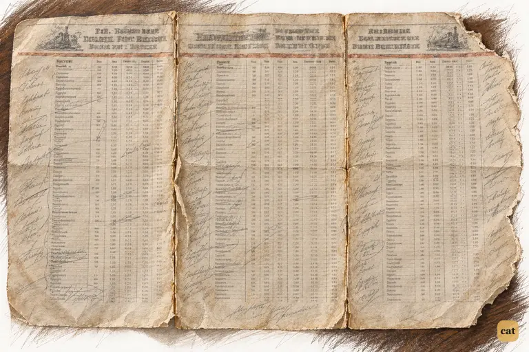 An old railway timetable crowded with faded names of everyone at Gatsby's that summer