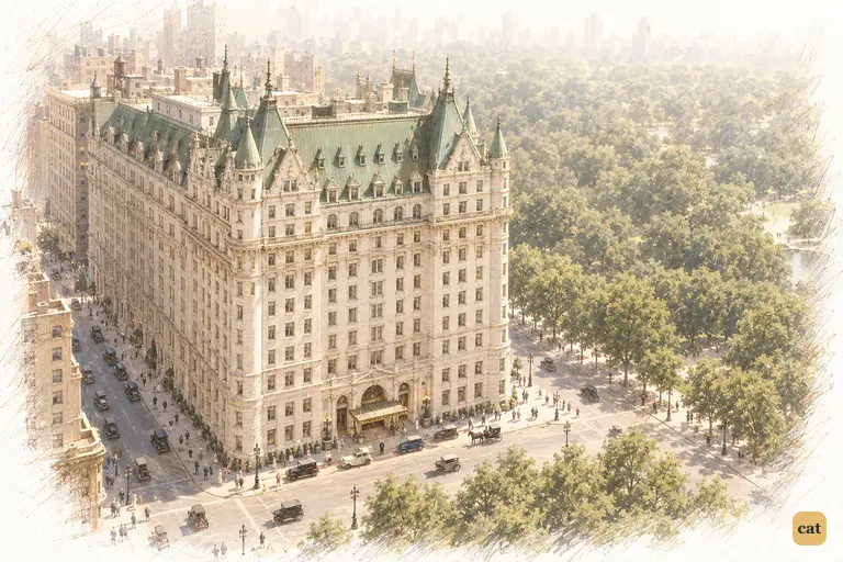 On the hottest afternoon of summer, the Plaza stands in a white-hot haze by Central Park