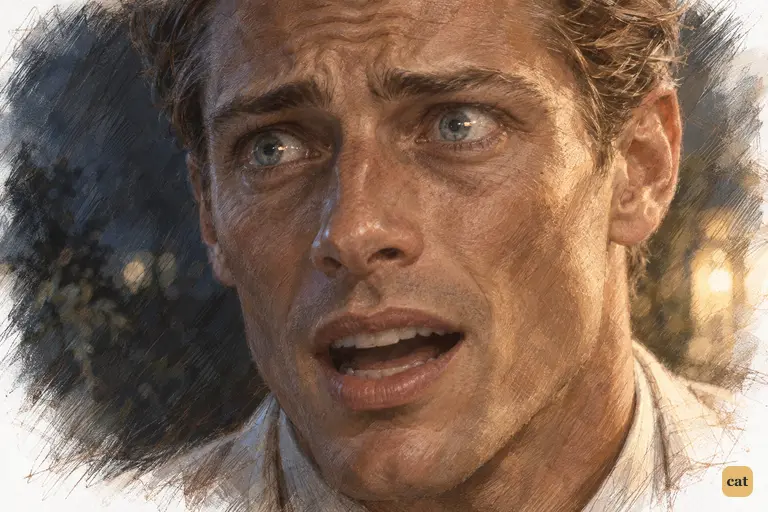 An extreme close-up of Gatsby's face at the instant Nick says the past can't be repeated.