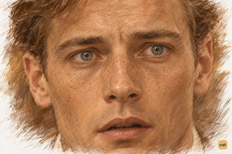 Close-up of Nick Carraway, eyes wide, as he learns who fixed the 1919 World's Series