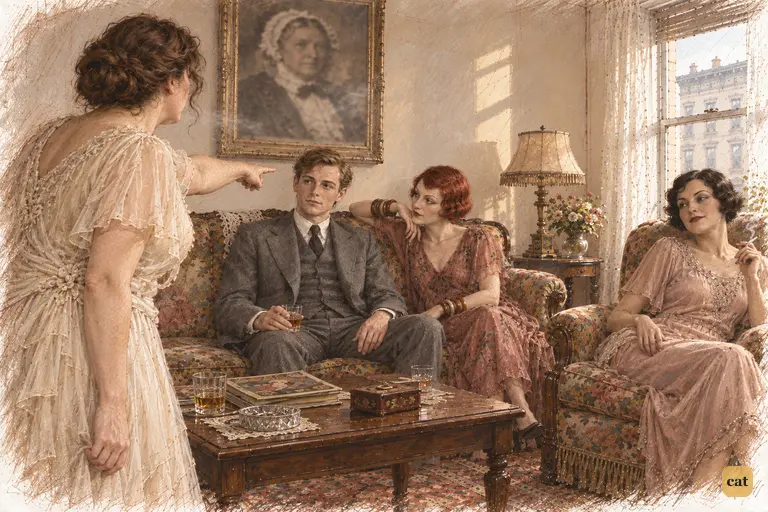 In the crowded 158th Street apartment, Myrtle points at Nick and everyone turns to look