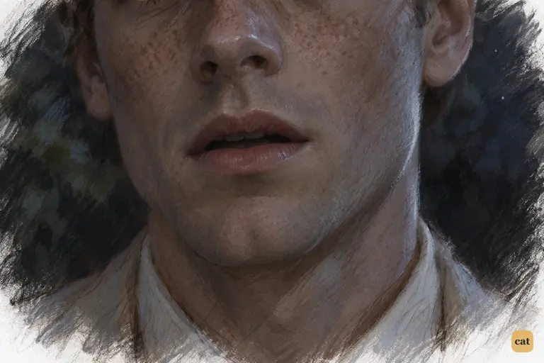 Deep in the August night, Nick's lips part as a half-remembered phrase almost forms.