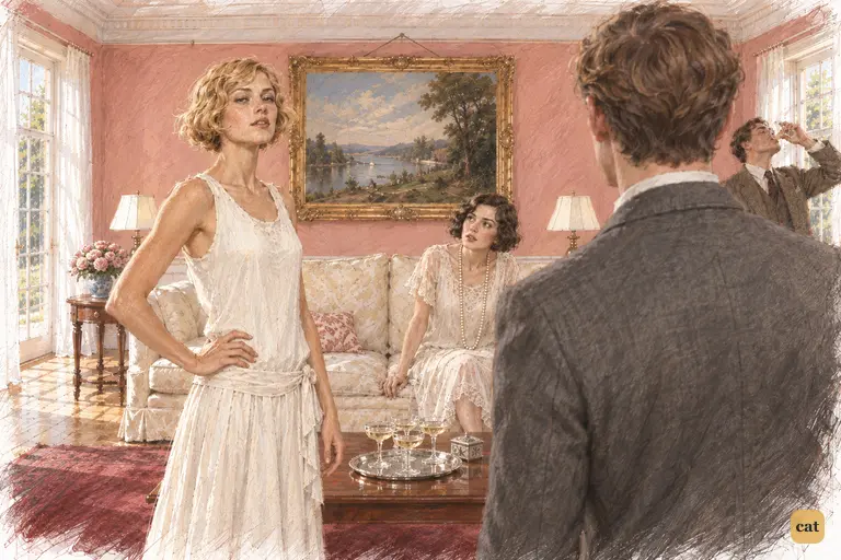 In the rosy East Egg salon, Jordan Baker speaks Gatsby's name for the first time