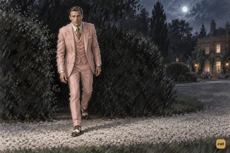 On the dark Buchanan drive, Gatsby steps out of the bushes and calls Nick's name