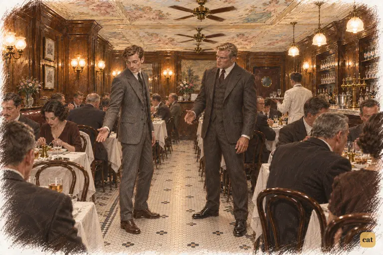Nick turns to introduce Gatsby to Tom Buchanan and finds an empty strip of tiled aisle