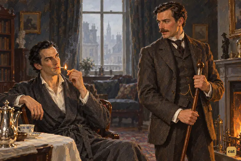 At the breakfast table, Holmes lights a cigarette and turns to Watson with a rare, open compliment.