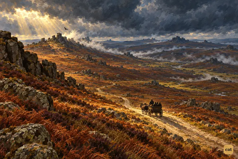 The wagonette tops the rise and the grey moor opens before the travellers