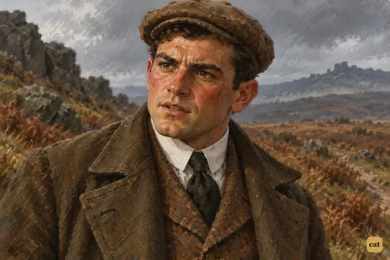 At the foot of the quarry hill, Sir Henry is still flushed after the quarrel on the moor path.
