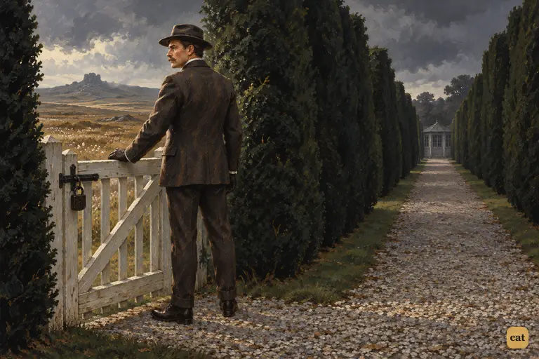 Watson stands alone at the white moor-gate in the yew alley, where Sir Charles once waited.