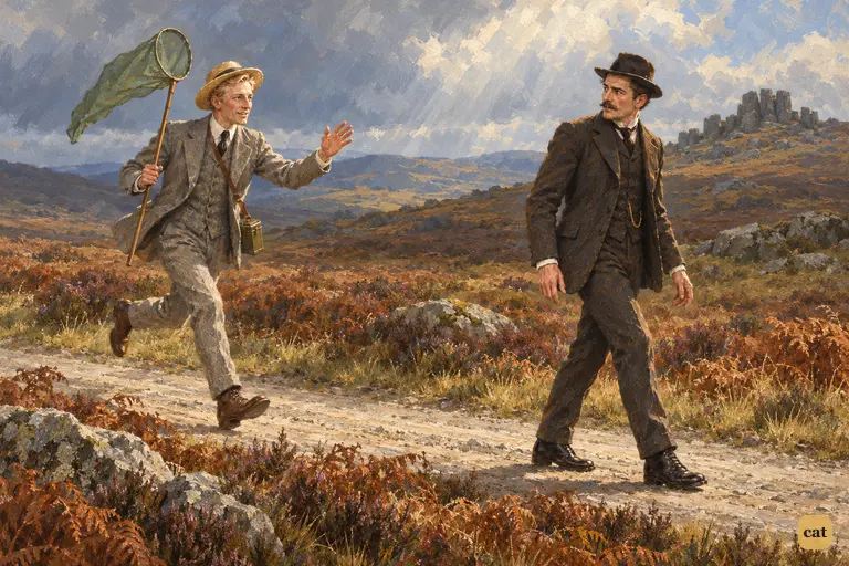 On the lonely moor road, Watson turns at the sound of running feet and his own name.