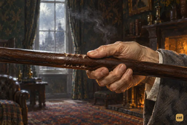 A close view of the middle of Dr. Mortimer's Penang-lawyer stick.