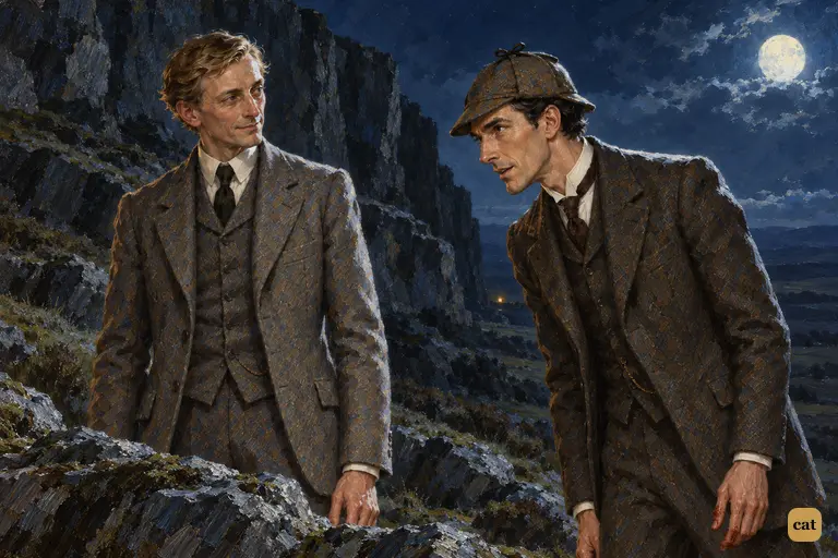Under the risen moon at the foot of the cliff, Holmes gives Stapleton a small, courteous bow.