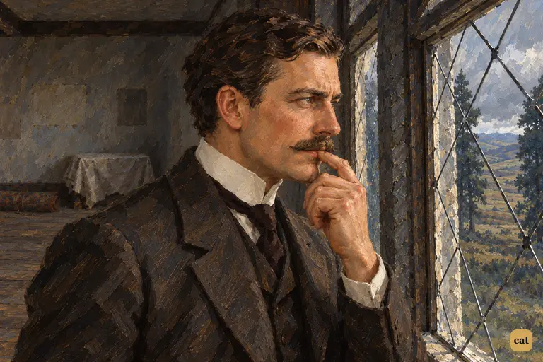Watson strokes his moustache at the west window, pleased with his love-affair theory