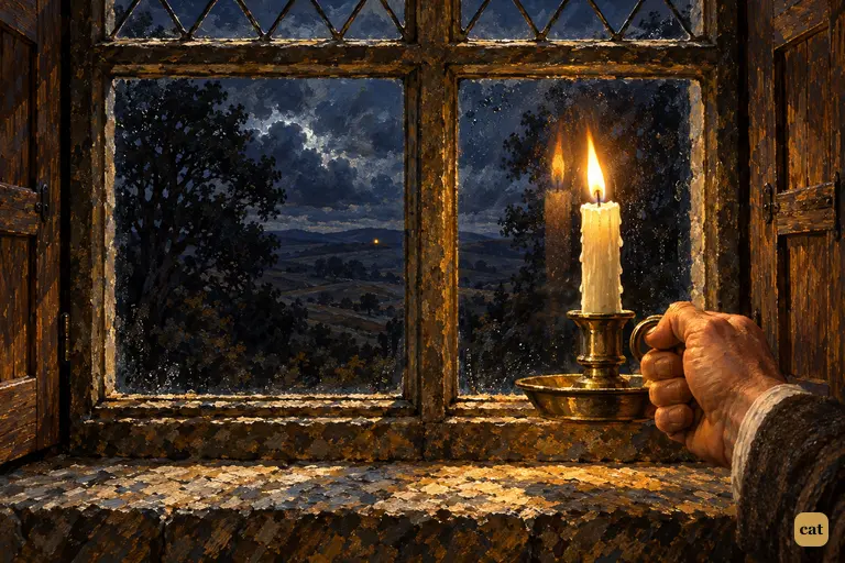 Watson holds the candle to the pane and a tiny yellow light answers far out on the moor