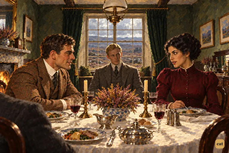 Sir Henry and Miss Stapleton meet across the lunch table at Merripit House