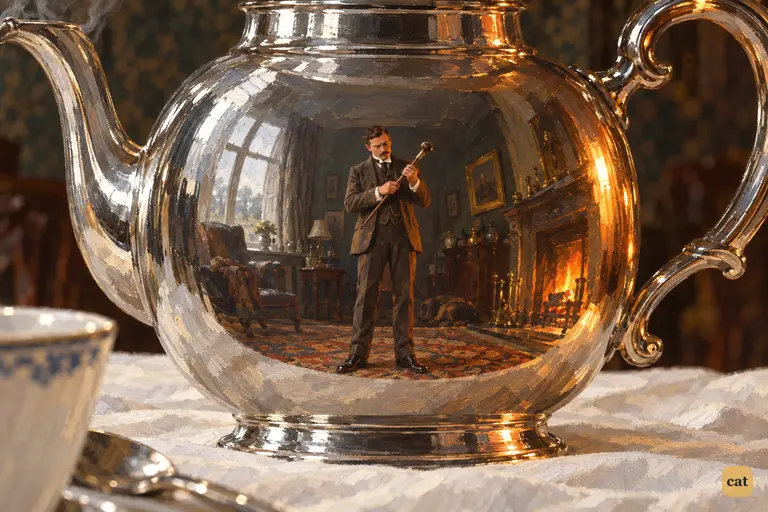Holmes's "eyes in the back of his head" turn out to be a polished silver-plated coffee-pot.