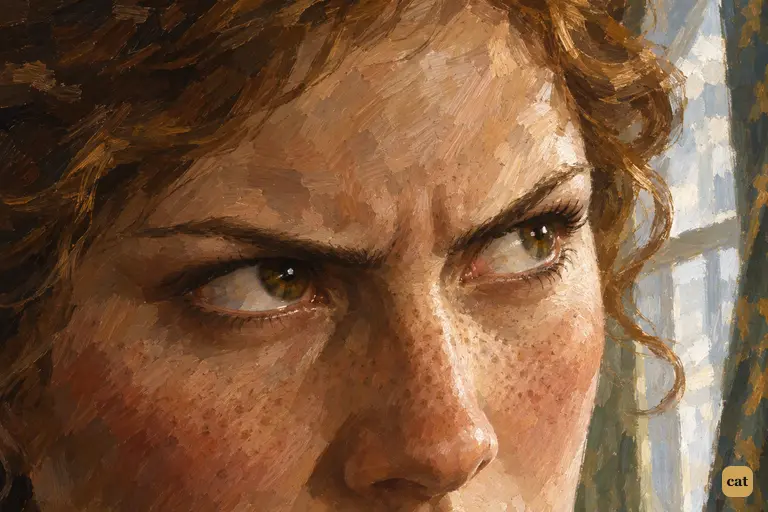 An extreme close-up of Laura Lyons's eyes just after she learns that Stapleton has a wife.