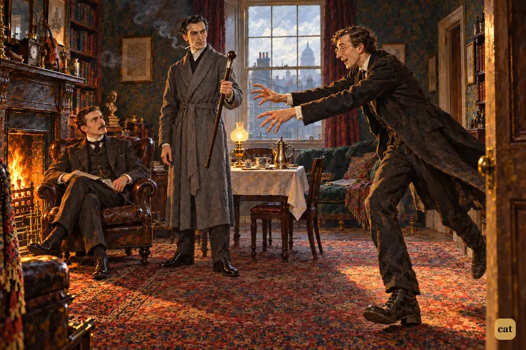 Dr. James Mortimer bursts in and rushes toward his lost stick in Holmes's hand