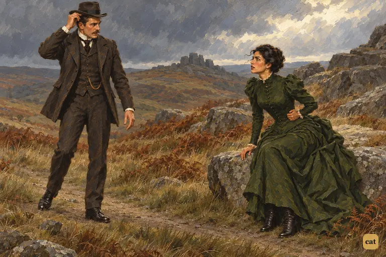 Watson stops short on the moor track: Miss Stapleton has got there first
