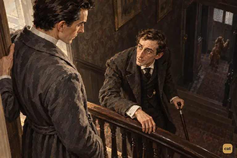 On the stair, Dr. Mortimer says the apparition hasn't been seen since Sir Charles died
