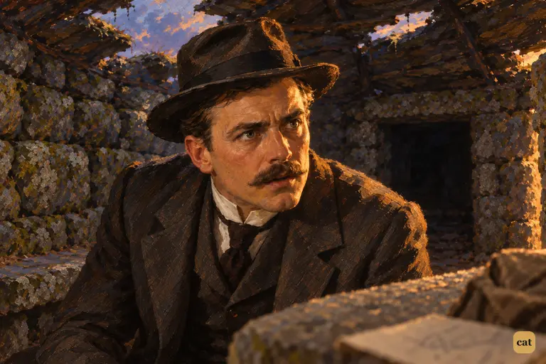 In the stone hut, Watson freezes as Holmes says Miss Stapleton is Stapleton's wife
