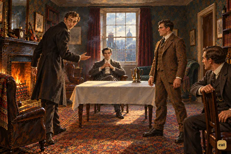 At ten o'clock, Dr. Mortimer shows the young baronet into the Baker Street sitting-room